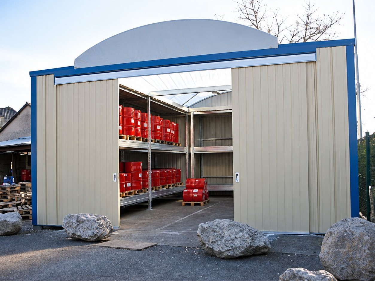 Magasin modulaire sur 2 niveaux avec portes en façade